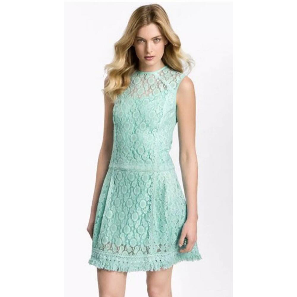 Nanette Lepore ‘Sunset Blvd’ Lace Drop Waist Eyelet Frayed Hem Mini Dress Size 2